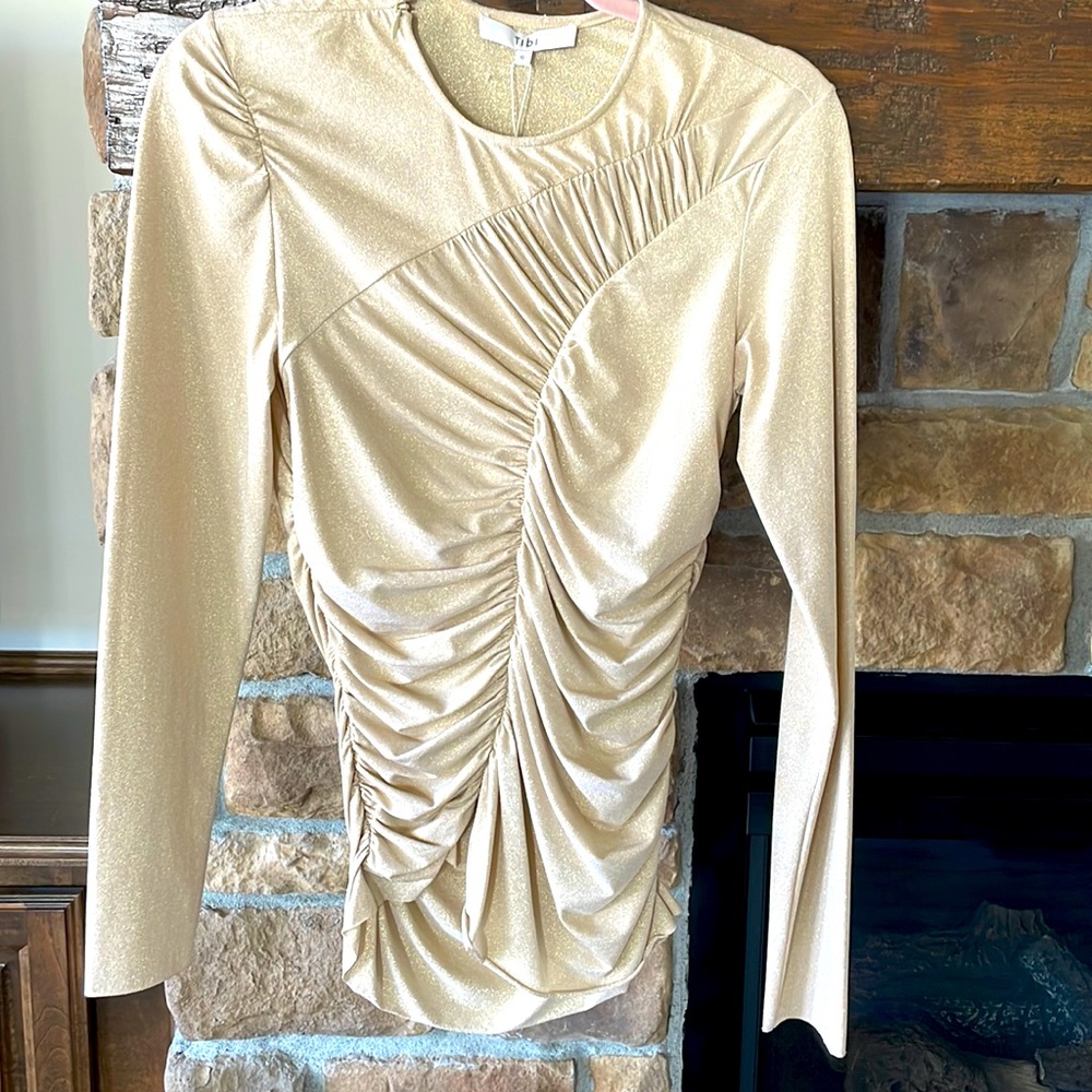 Tibi Gold Metallic Rouched Top NWOT